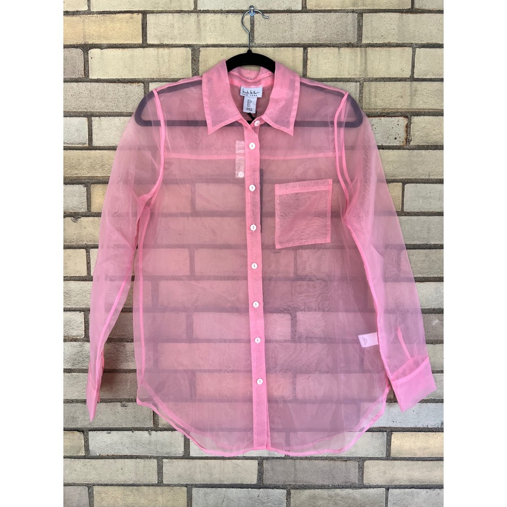 Nicole Miller New York Pink Sheer Organza Button Down Shirt Size Small NWT